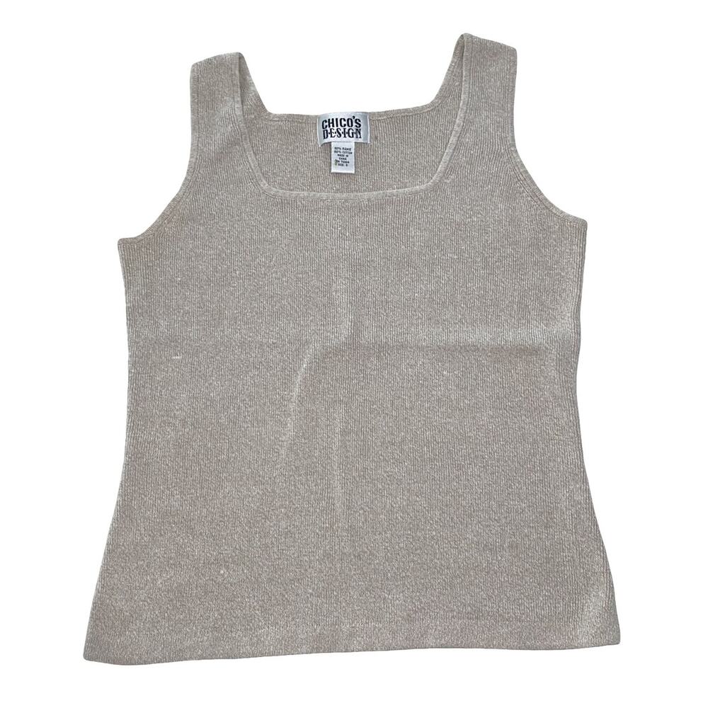 Chico's Ribbed Cami Tank Top Size 0 Small Tan Beige Knit Scoop Neck Sleeveless